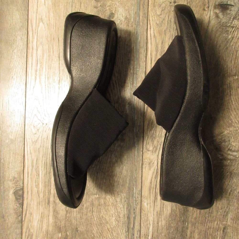 Vintage Xhilaration Wedge Sandals 7 Black Platform Slide 90s Y2K Chunky Grunge - Picture 8 of 11